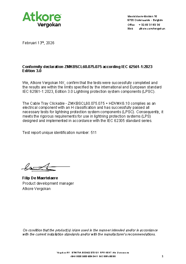 Declaration ZMKBSCL60.075.075 according IEC 62561-12023 (12-02-2026)